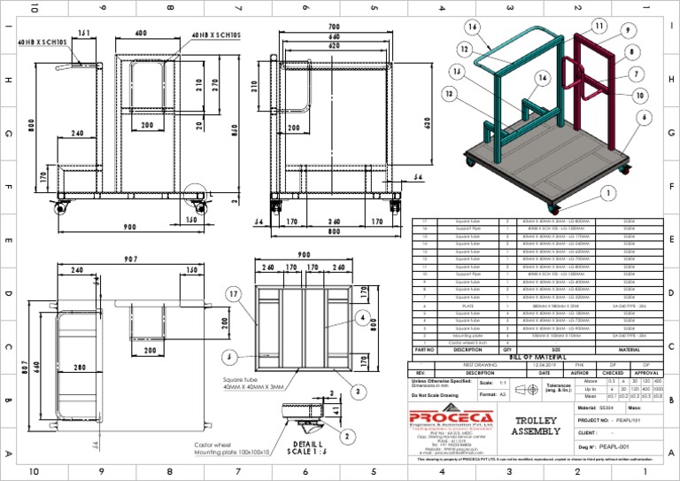 Trolley Assembly Drawing and Specifications | PDF | Engineering ...
