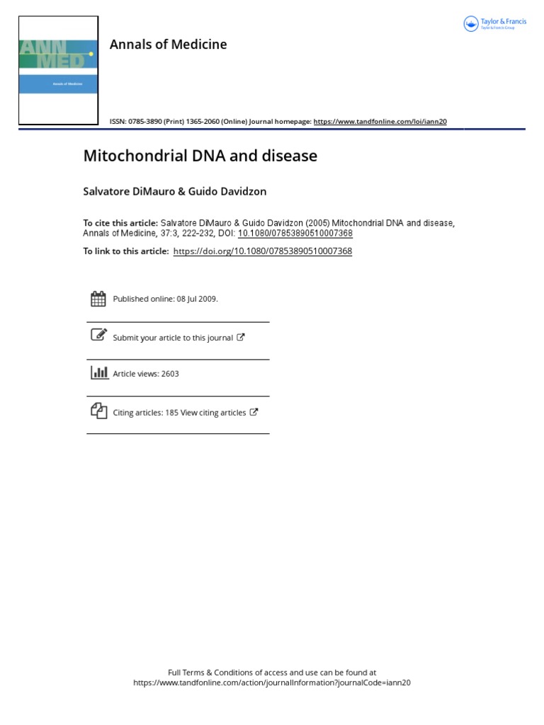 Mitochondrial DNA and Disease | PDF | Mitochondrial Dna | Mitochondrion