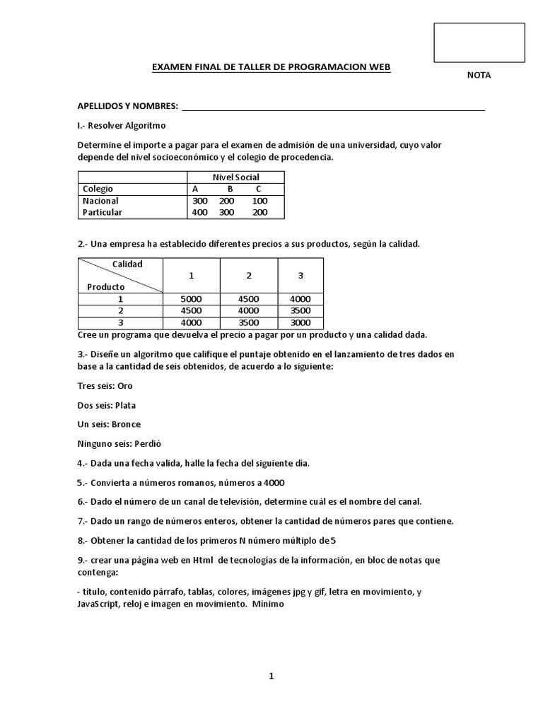 Examen Final Taller de Programación Web | PDF | Negocios | Informática