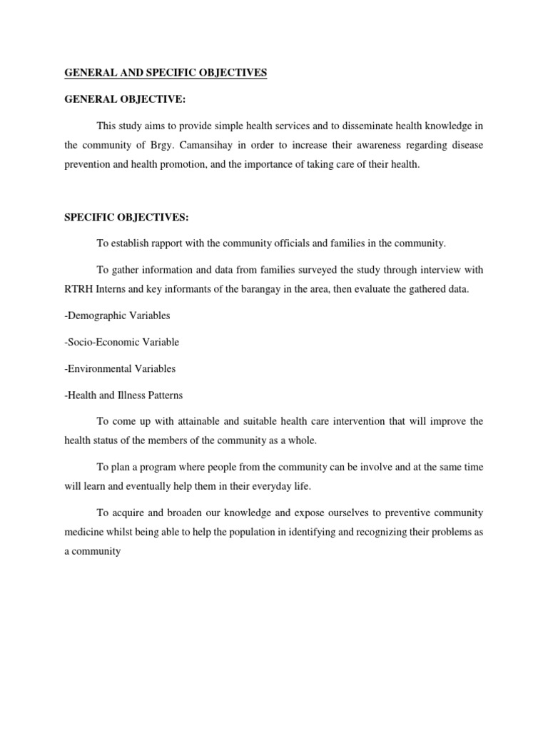 General and Specific Objectives, Etc. | PDF | Breastfeeding | Drinking ...