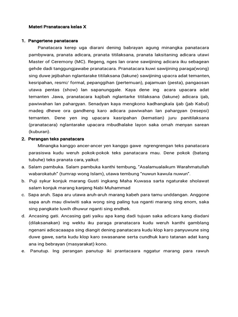 Materi Pranatacara Kelas X 1