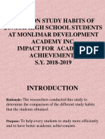 Common Study Habits of Junior High School Students at Monlimar Development Academy Inc. Impact For Academic Achievements S.Y. 2018-2019