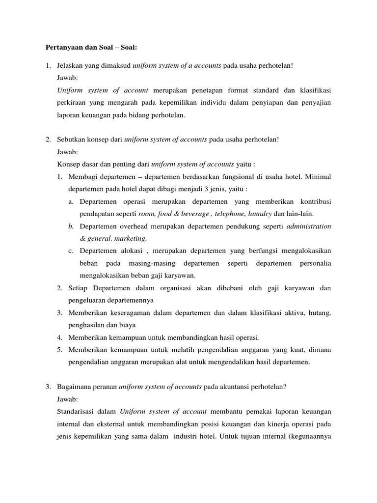 Akuntansi Hotel Bab 5 Soal Dan Kasus