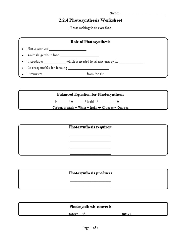 2 2 4 Photosynthesis Worksheet Pdf Photosynthesis Plants