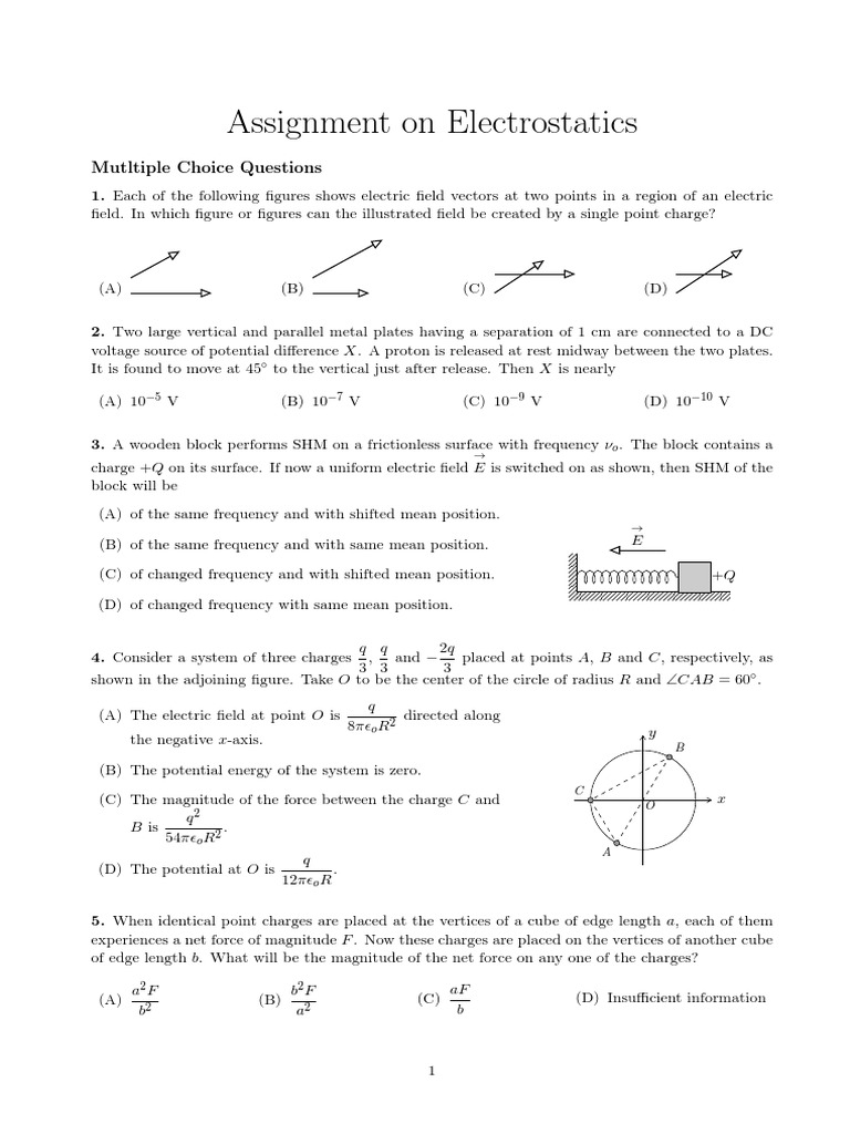 Electrostatics Assignment Questions | PDF | Electrostatics | Capacitor