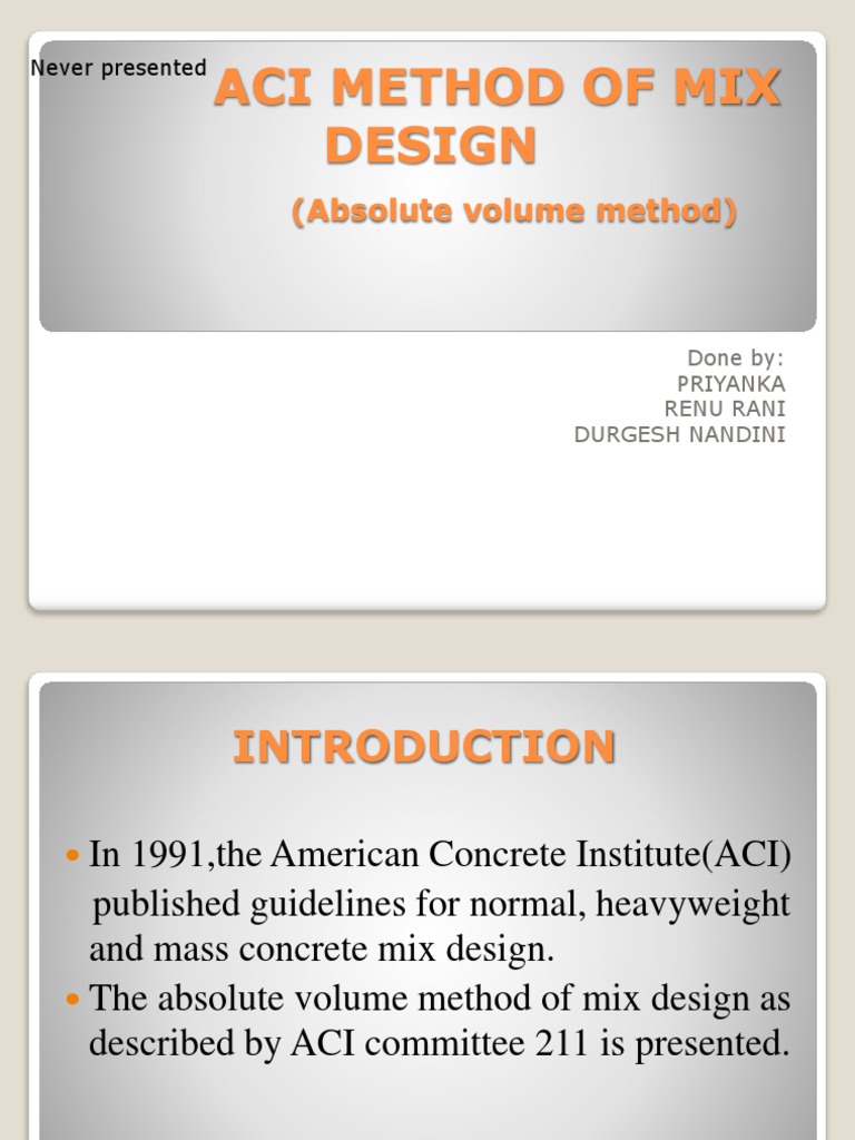 Aci Method of Mix Design PDF Concrete Building Engineering
