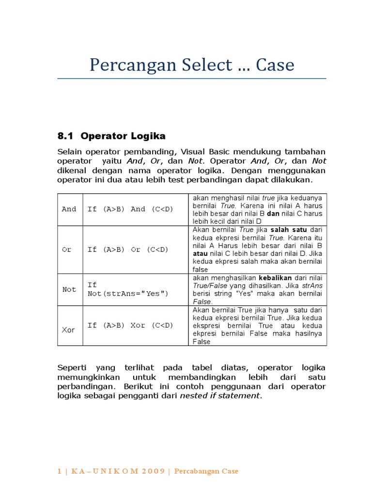 Operator Logika dalam Visual Basic | PDF