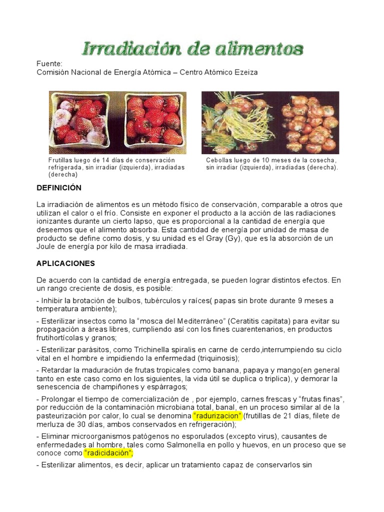 Irradiación de Alimentos: Definición y Aplicaciones | PDF | Alimentos ...