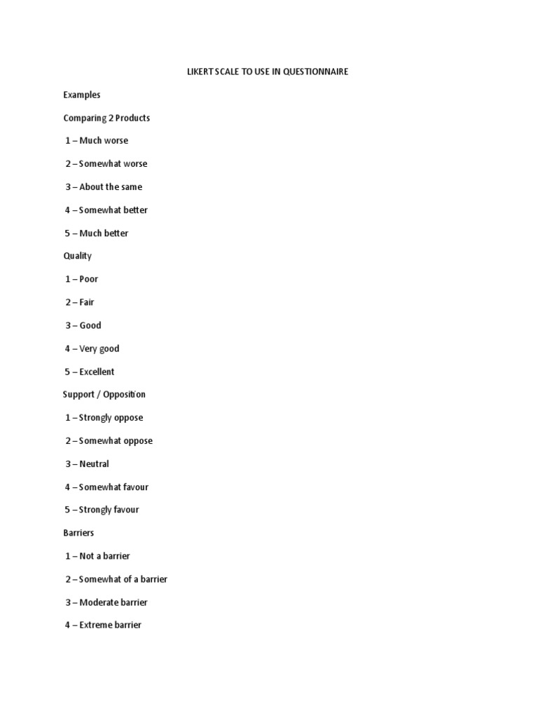 Likert Scale Questionnaire Examples | PDF | Likert Scale | Psychology