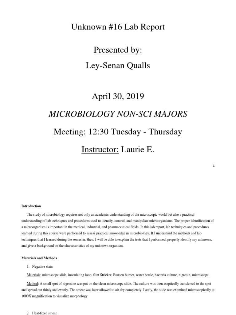 unknown lab report | Escherichia Coli | Bacteria | Free 30-day Trial ...