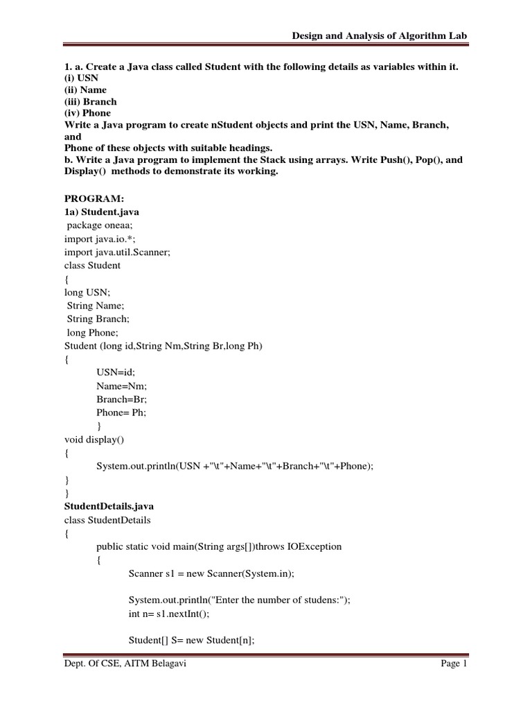 Java Programs for Student and Stack Management | PDF | Combinatorics ...