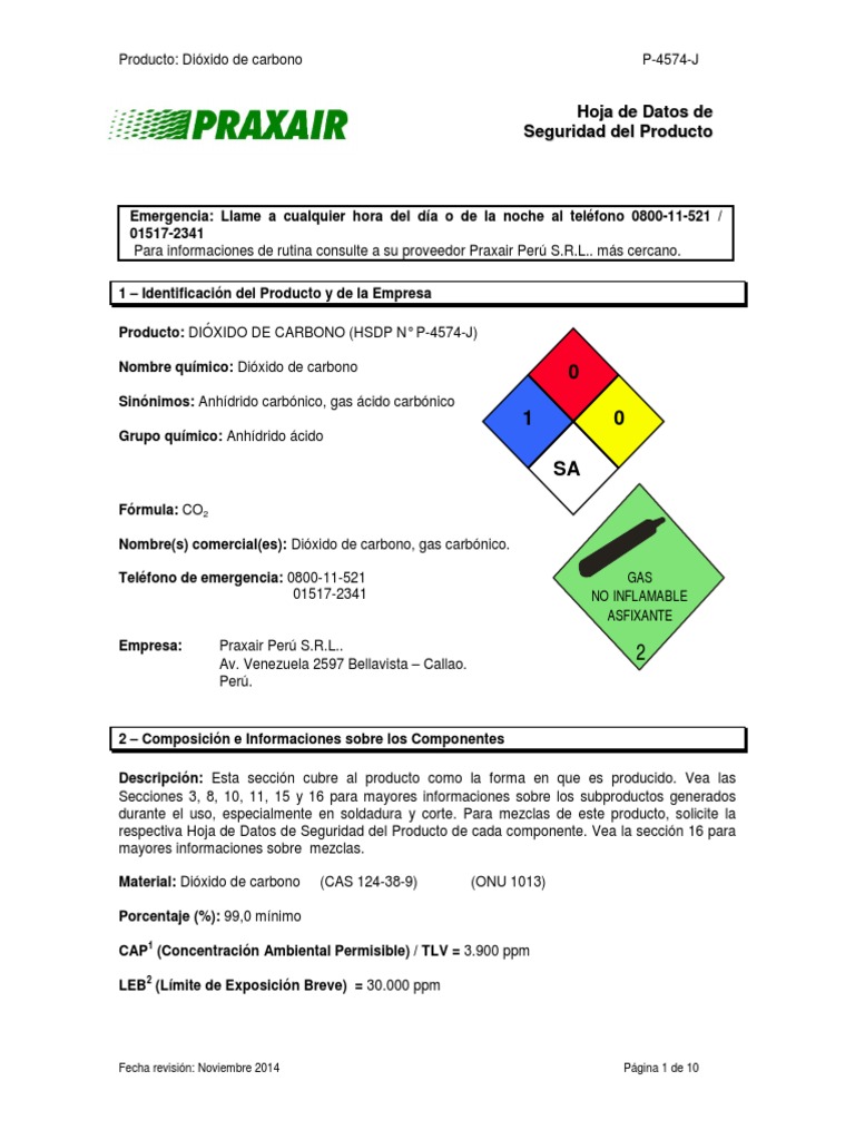 08 MSDS Dioxido de CarbonoPRAXAIR PDF Dióxido de carbono Soldadura