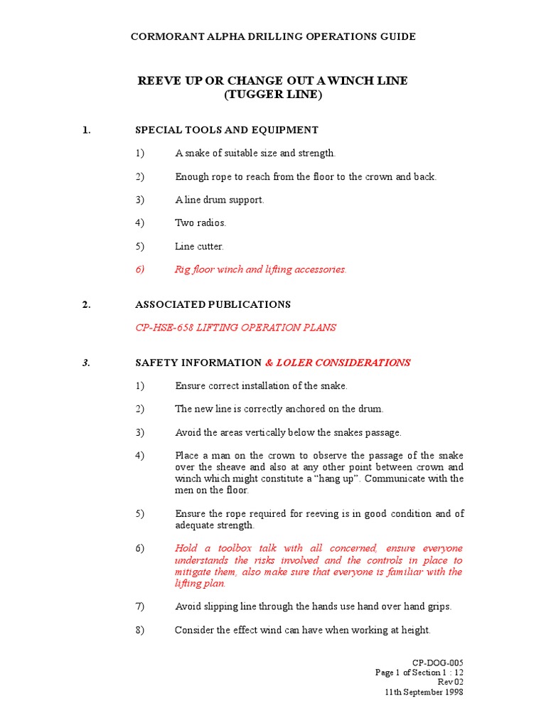 Reeving Procedures for Tugger Lines | PDF | Rope | Risk Assessment