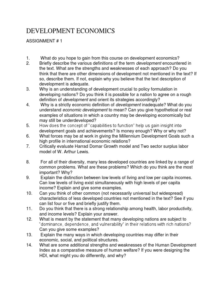 Development Economics Assignment | PDF | Developing Country | Economic ...
