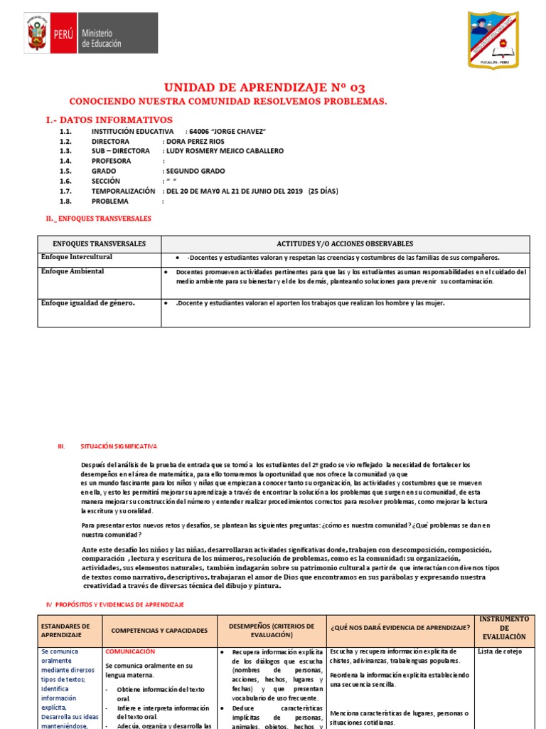 Unidad de Aprendizaje N 03-2019 | PDF | Aprendizaje | Información