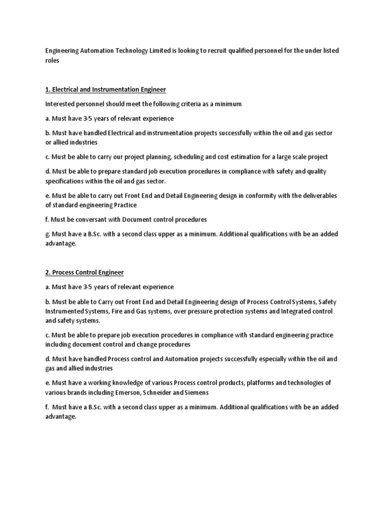 Electrical and Instrumentation Engineer | PDF | Computers | Technology ...
