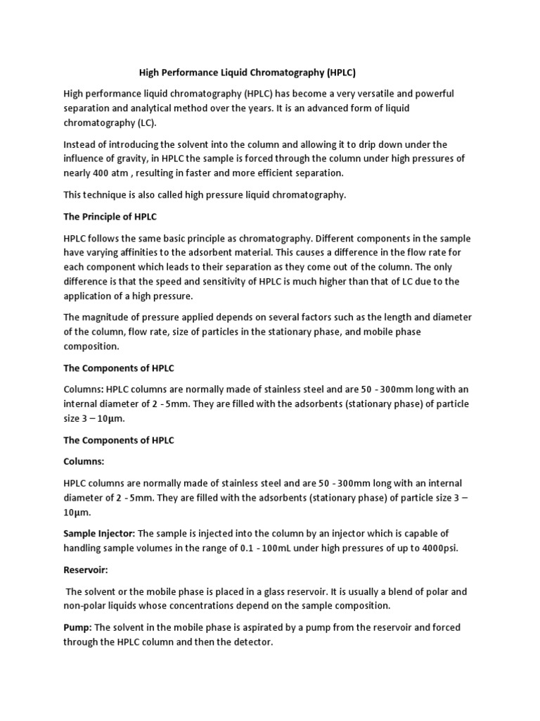 High Performance Liquid Chromatography PDF High Performance Liquid