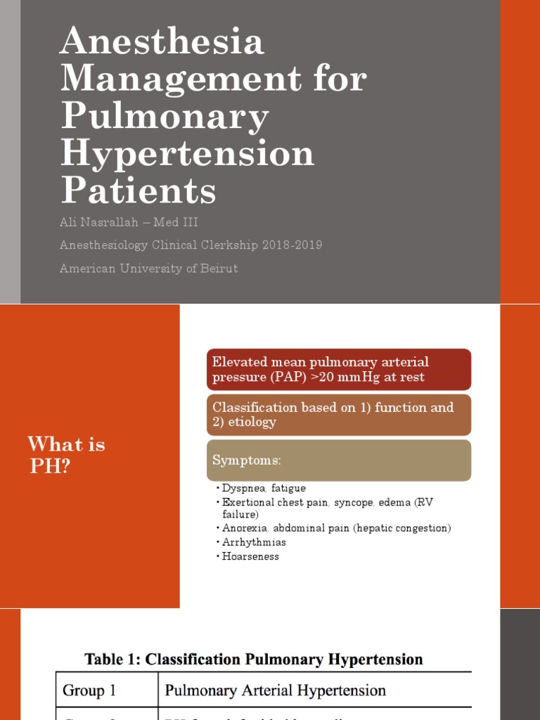Anesthesia Management For Pulmonary Hypertension Patients PDF Heart