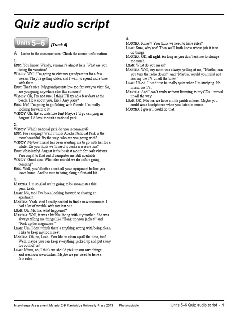 IC4 L2 WQ U5to6 Script PDF | PDF | Camping | Leisure
