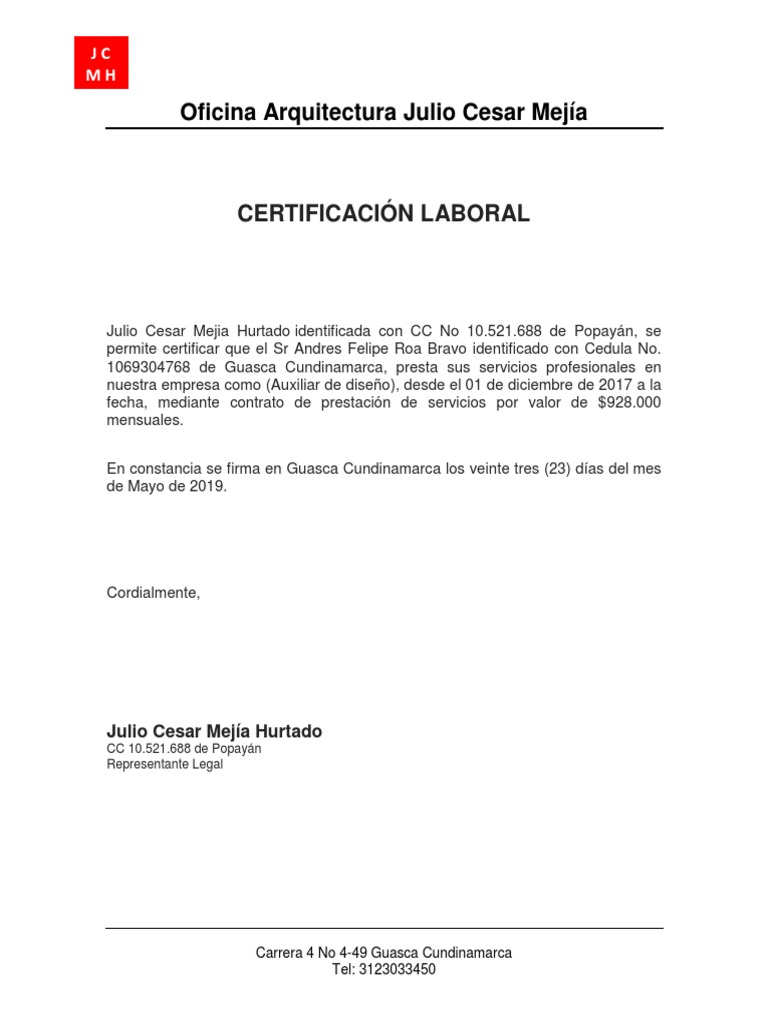 Modelo Certificacion Laboral Independiente | PDF
