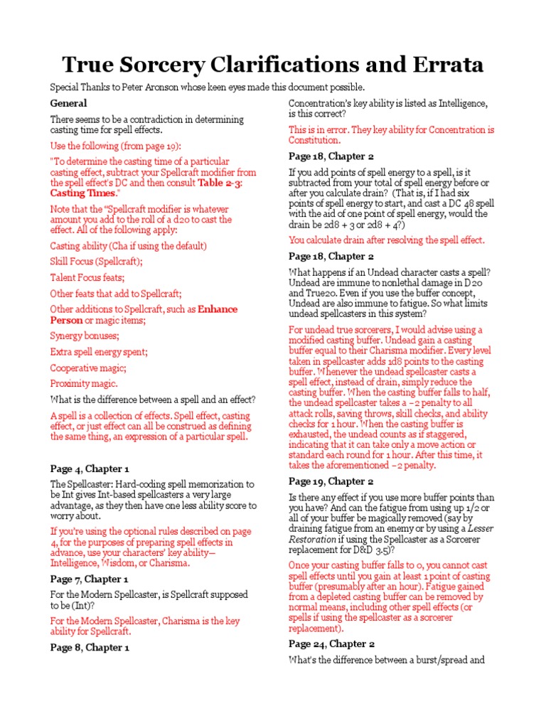 True Sorcery Spellcasting Clarifications | PDF | D20 System | Role ...
