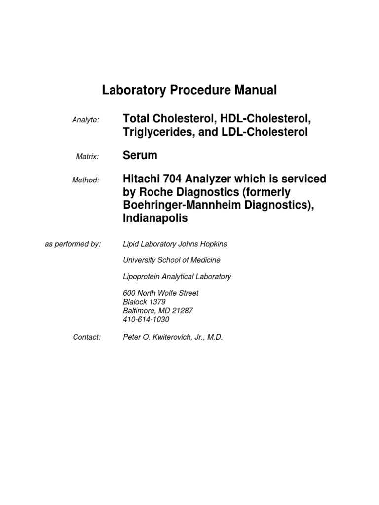 Laboratory Procedure Manual PDF High Density Lipoprotein Low