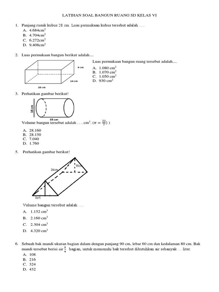 Latihan Soal Bangun Ruang SD Kelas   PDF