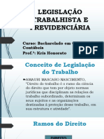 Aula 1. Legislação Trabalhista e Previdenciária