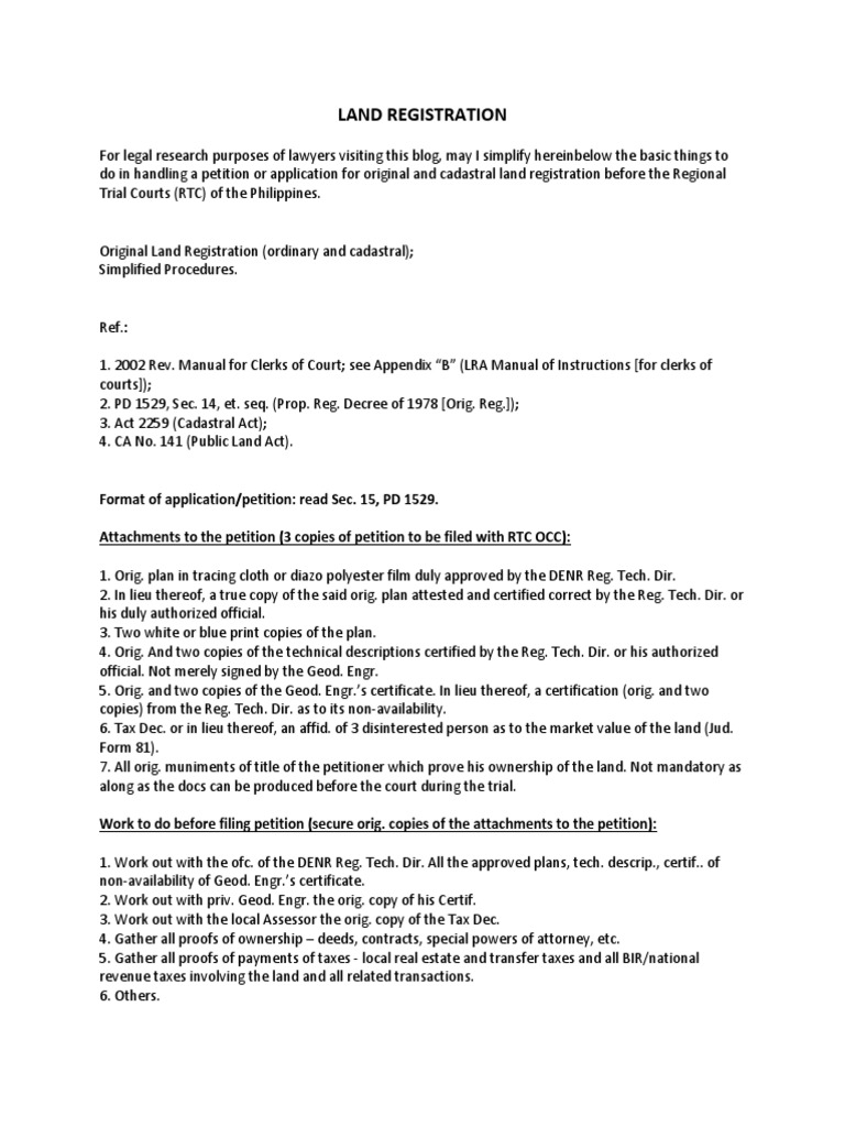 LAND REGISTRATION - Application For Original Title | PDF | Public Law ...