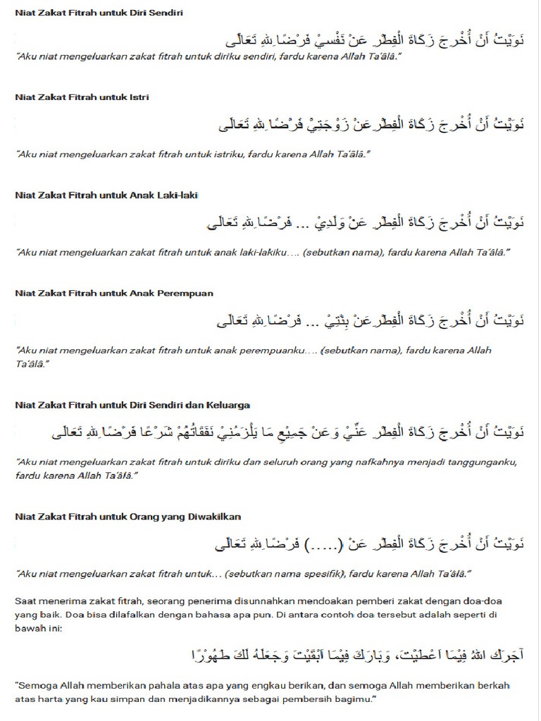 Lafal Lafal Niat Zakat Fitrah Pdf