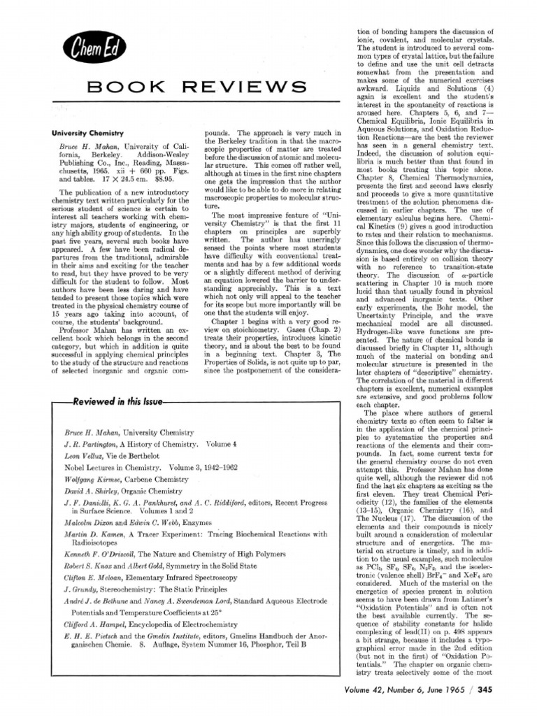 University Chemistry Mahan Bruce H Journal of Acs PDF Molecules Chemical Bond