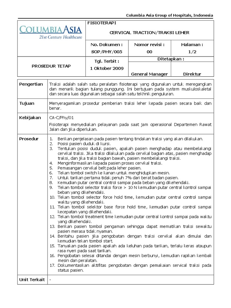 SOP PHY 005 Cervical Traction | PDF | Sains & Matematika
