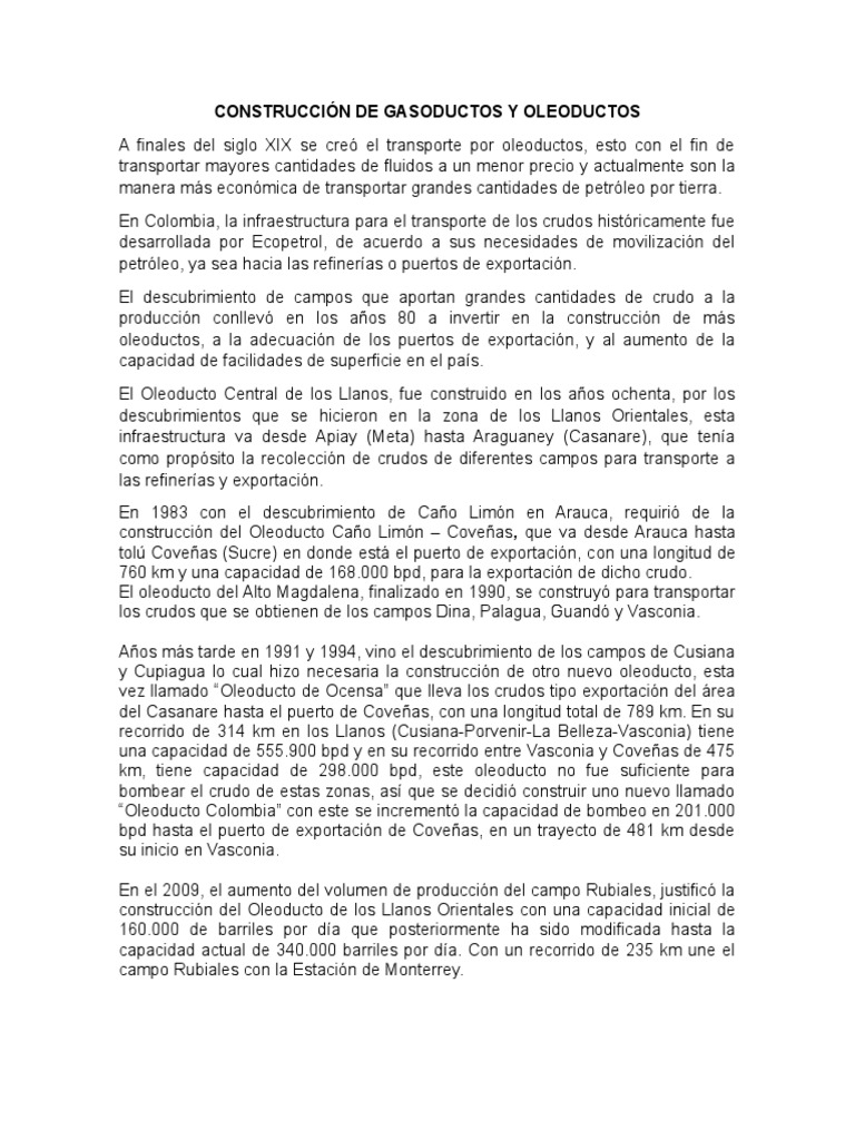 Construcción de Gasoductos y Oleoductos | PDF | Petróleo | Economias