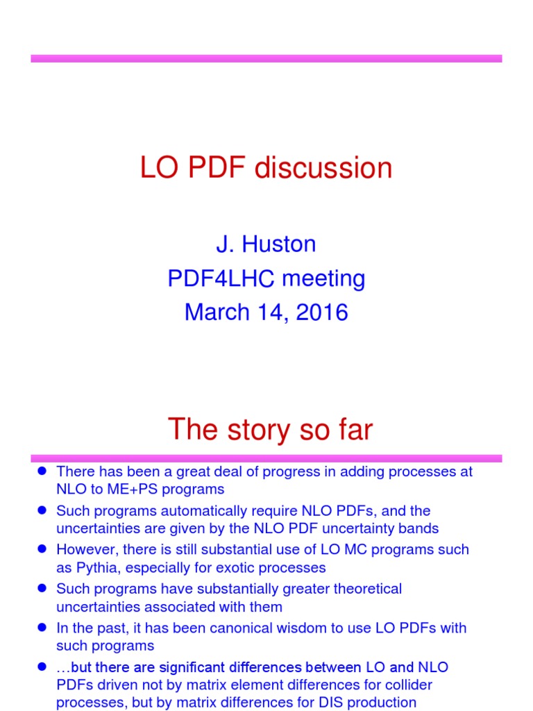 NLO vs LO PDFs in LHC Physics | PDF | Particle Physics | Physics