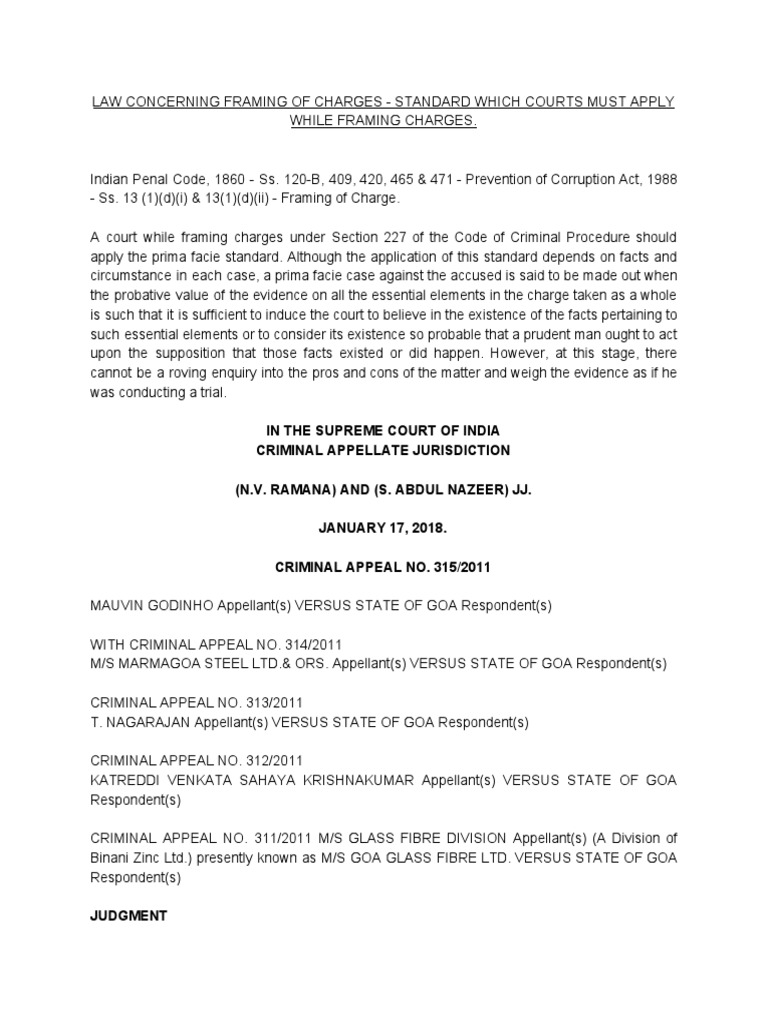Law Concerning Framing of Charges Standard Which Courts Must Apply