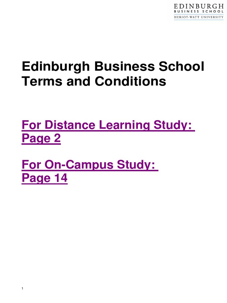 Edinburgh Business School Terms and Conditions For Distance Learning