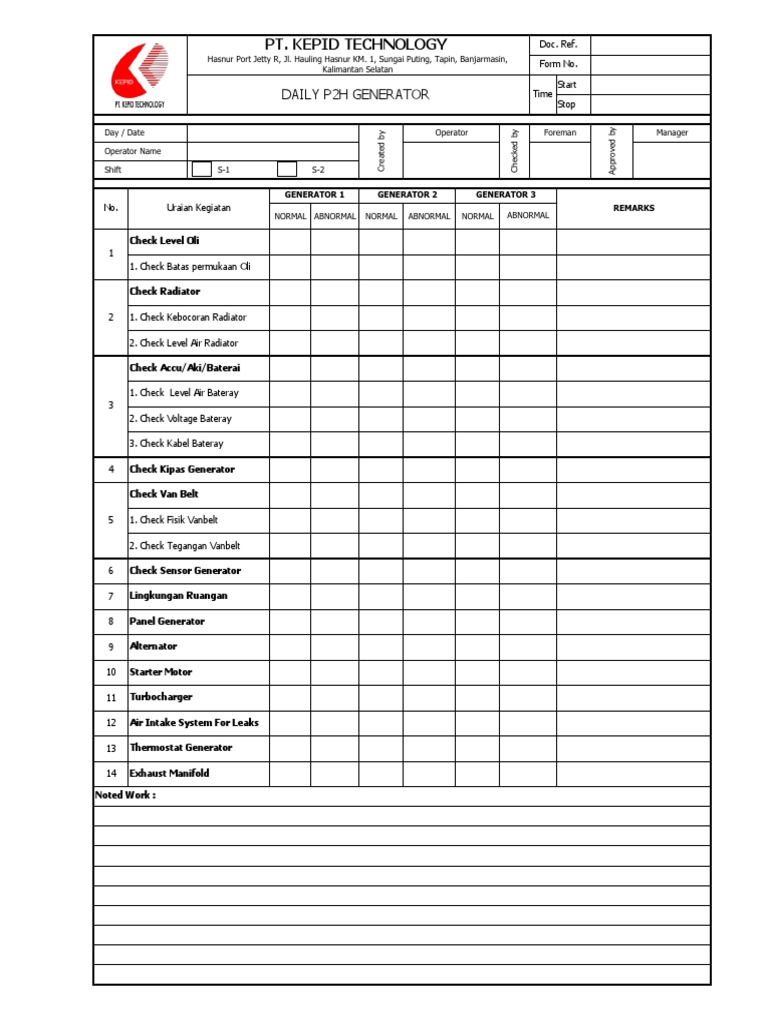 KEPID FM 011 Form P2h Generator | PDF | Transportation Engineering