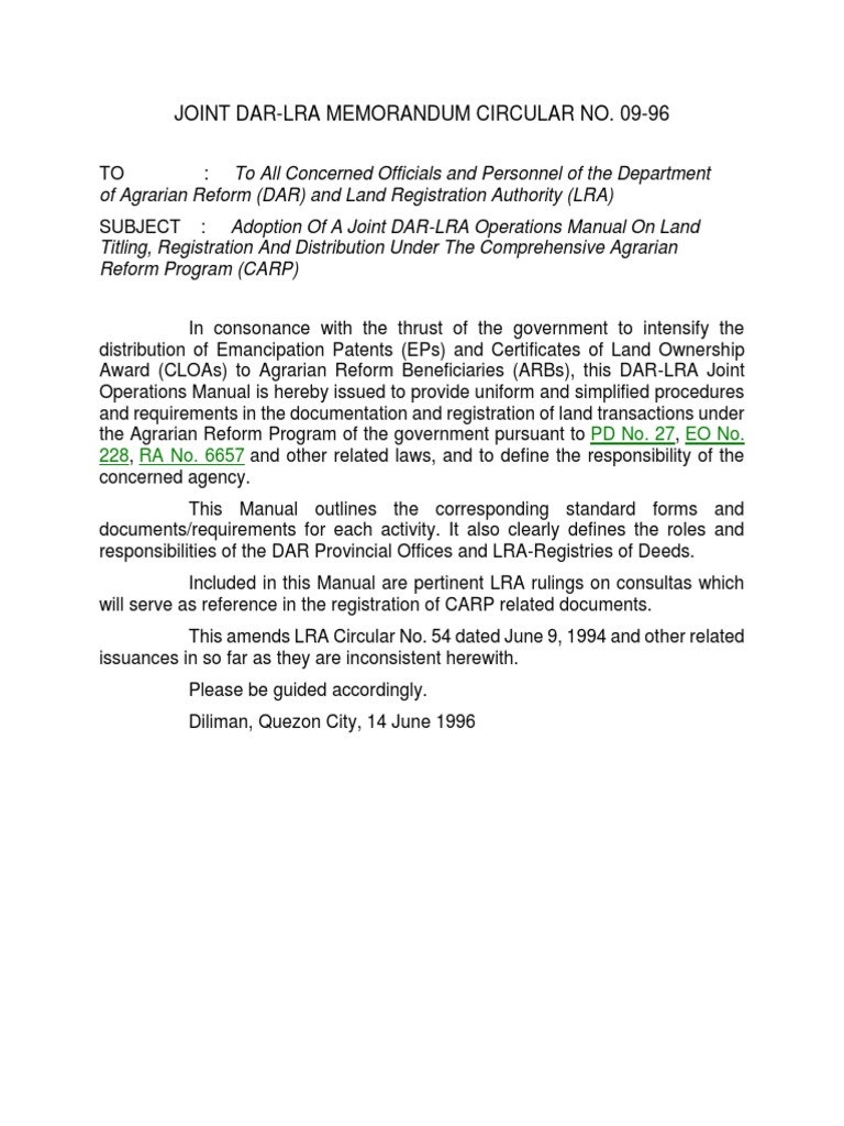 Joint DAR-LRA Operations Manual 1996 | PDF