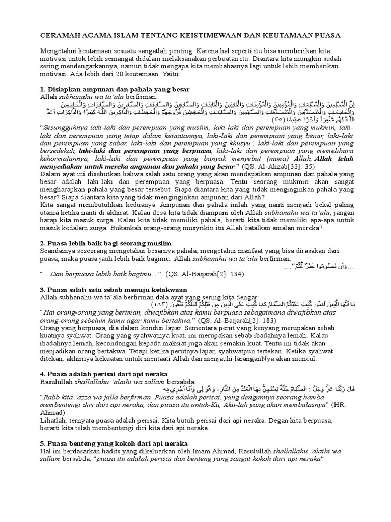 Ceramah Agama Islam Tentang Keistimewaan Dan Keutamaan Puasa Pdf