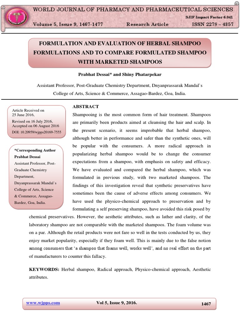 Herbal Shampoo Formulation Evaluation | PDF | Shampoo | Rheology