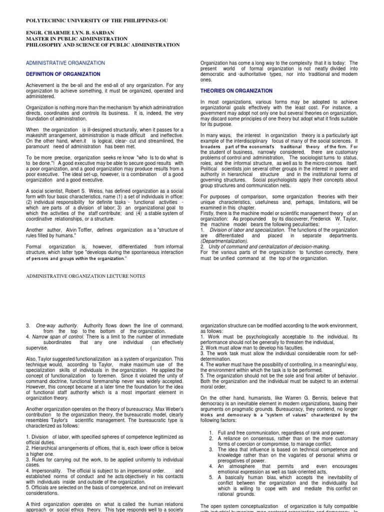 NOTES Philosophy of PA | PDF | Committee | Public Administration