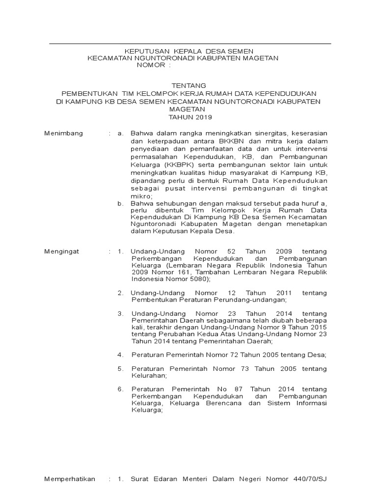 Contoh Sk Rumah Data Kampung Kb Dunia Sosial