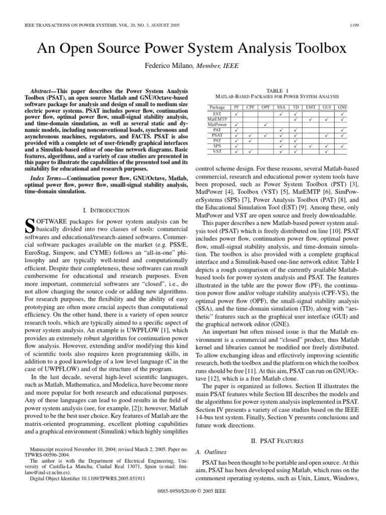 An Open Source Power System Analysis Toolbox Federico Milano, Member