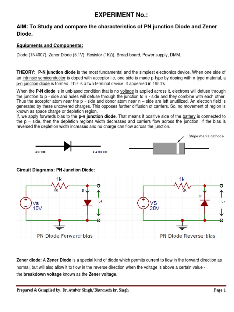 Experiment No. AIM To Study and Compare The Characteristics of PN