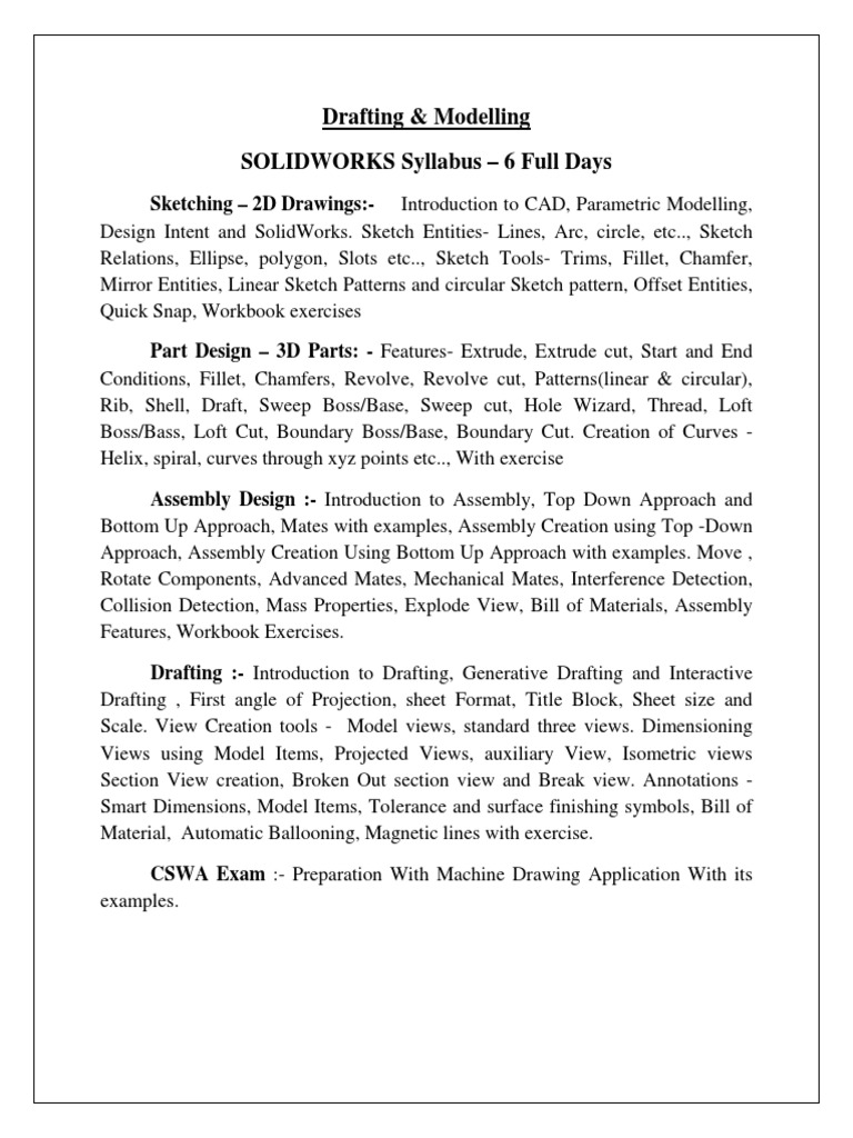 SolidWorks Course Syllabus Overview | PDF | Teaching Mathematics ...