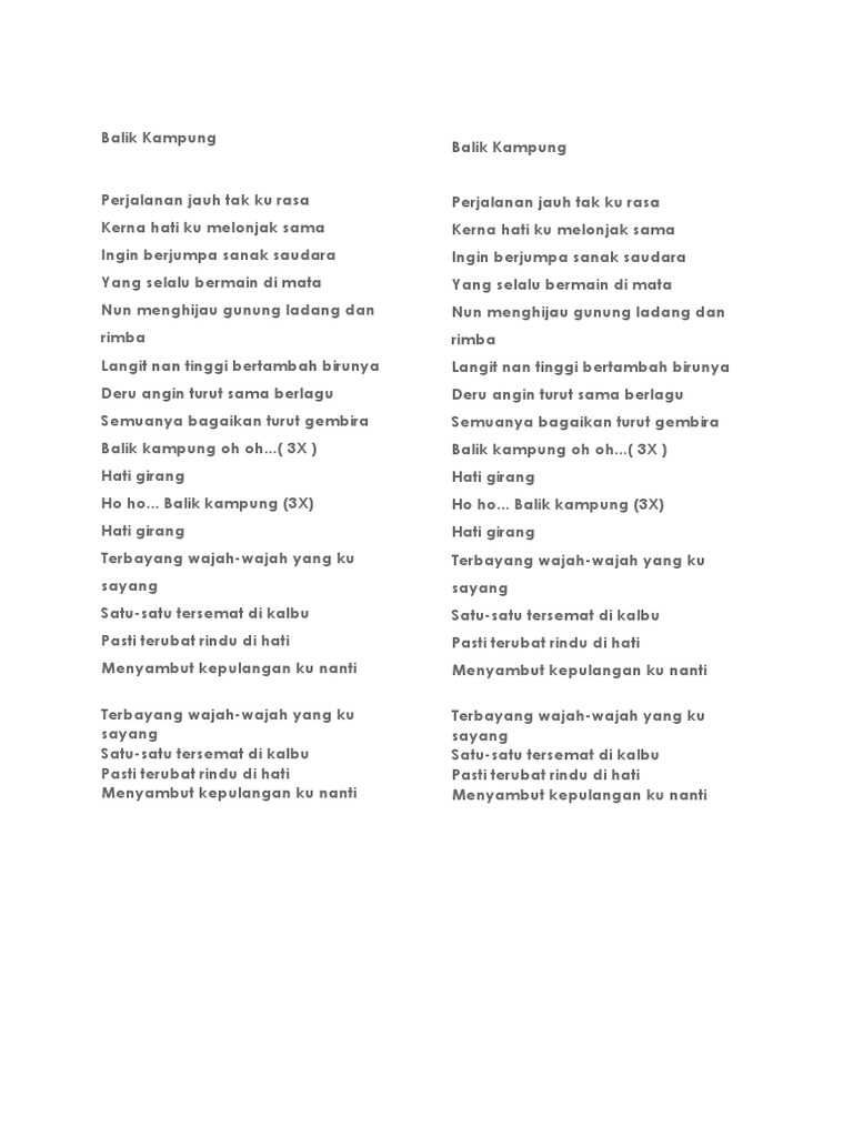 Lirik Lagu Balik Kampung | PDF