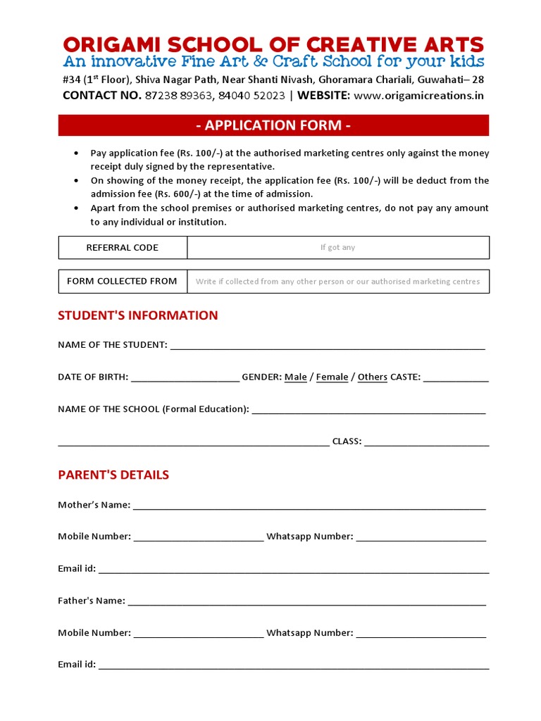 Fine Art School Admission Form | PDF | Business