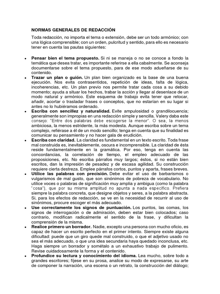 Normas Generales de Redacción Lectura Taller Industrias