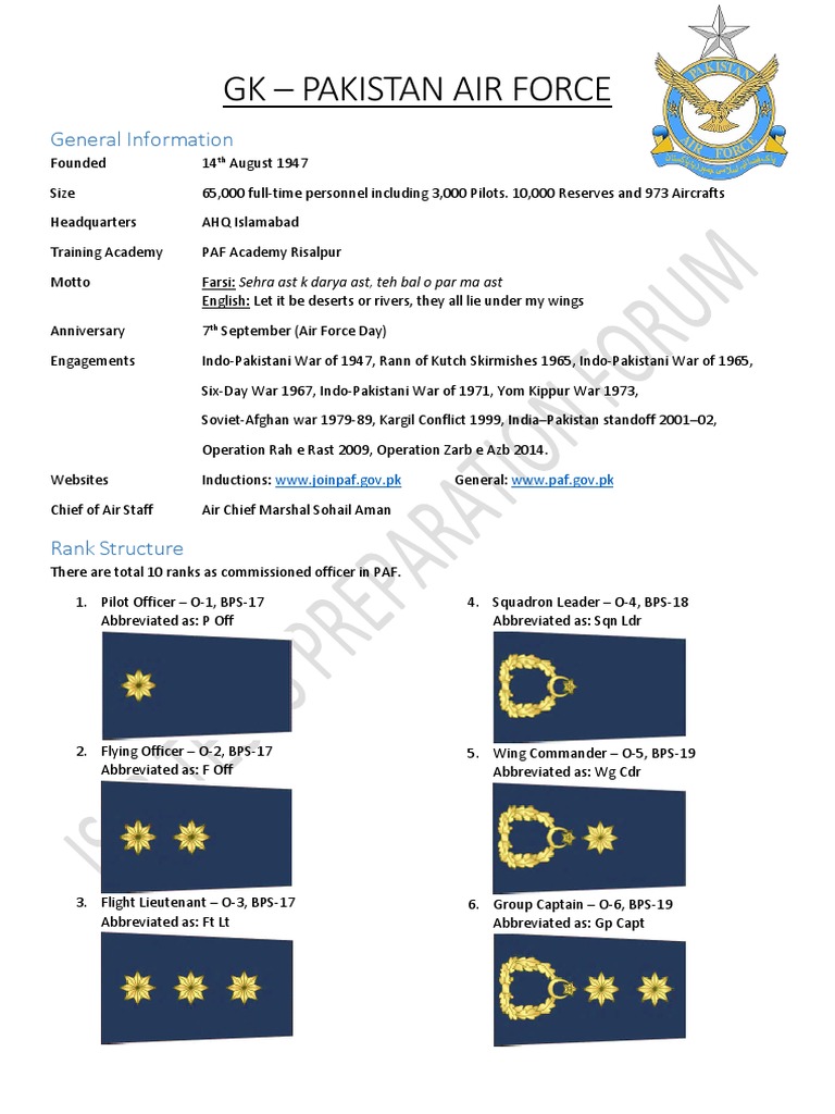PAF Ranks and Motto Overview | PDF | Aviation | Air Forces