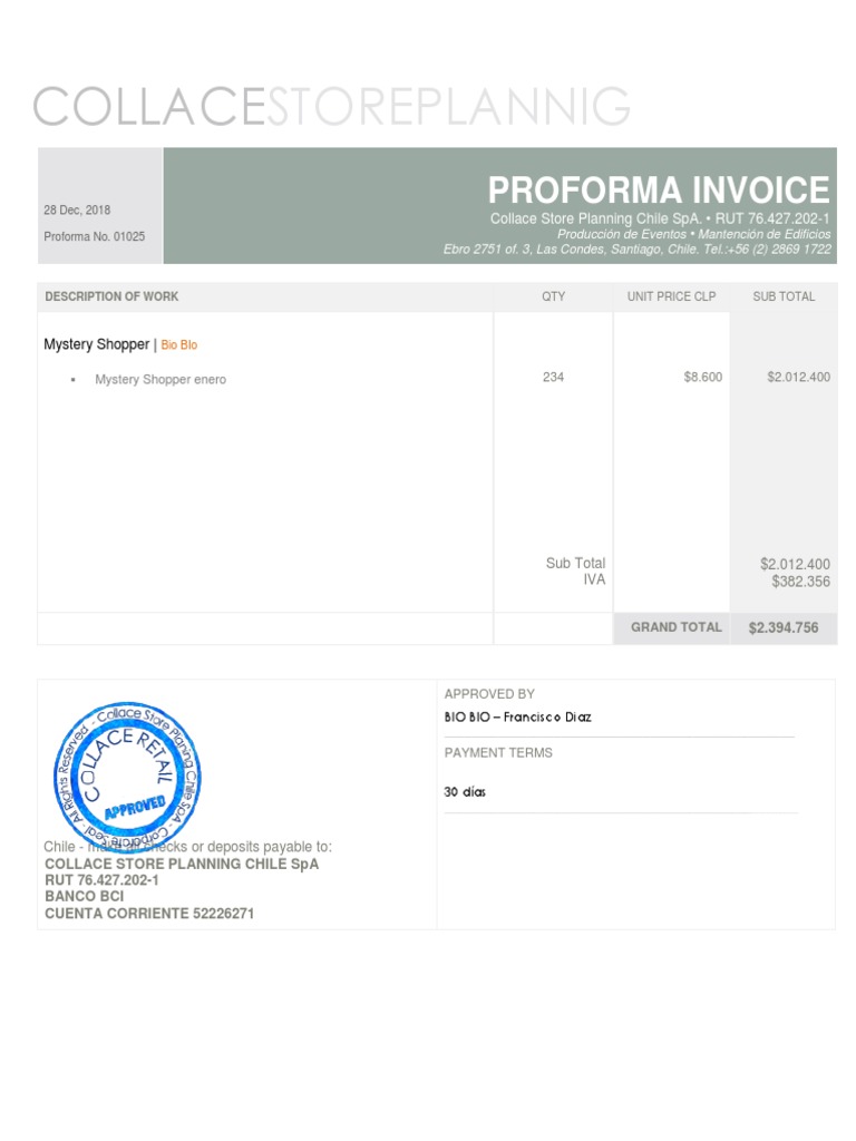 Proforma Invoice for Mystery Shopper Service | PDF